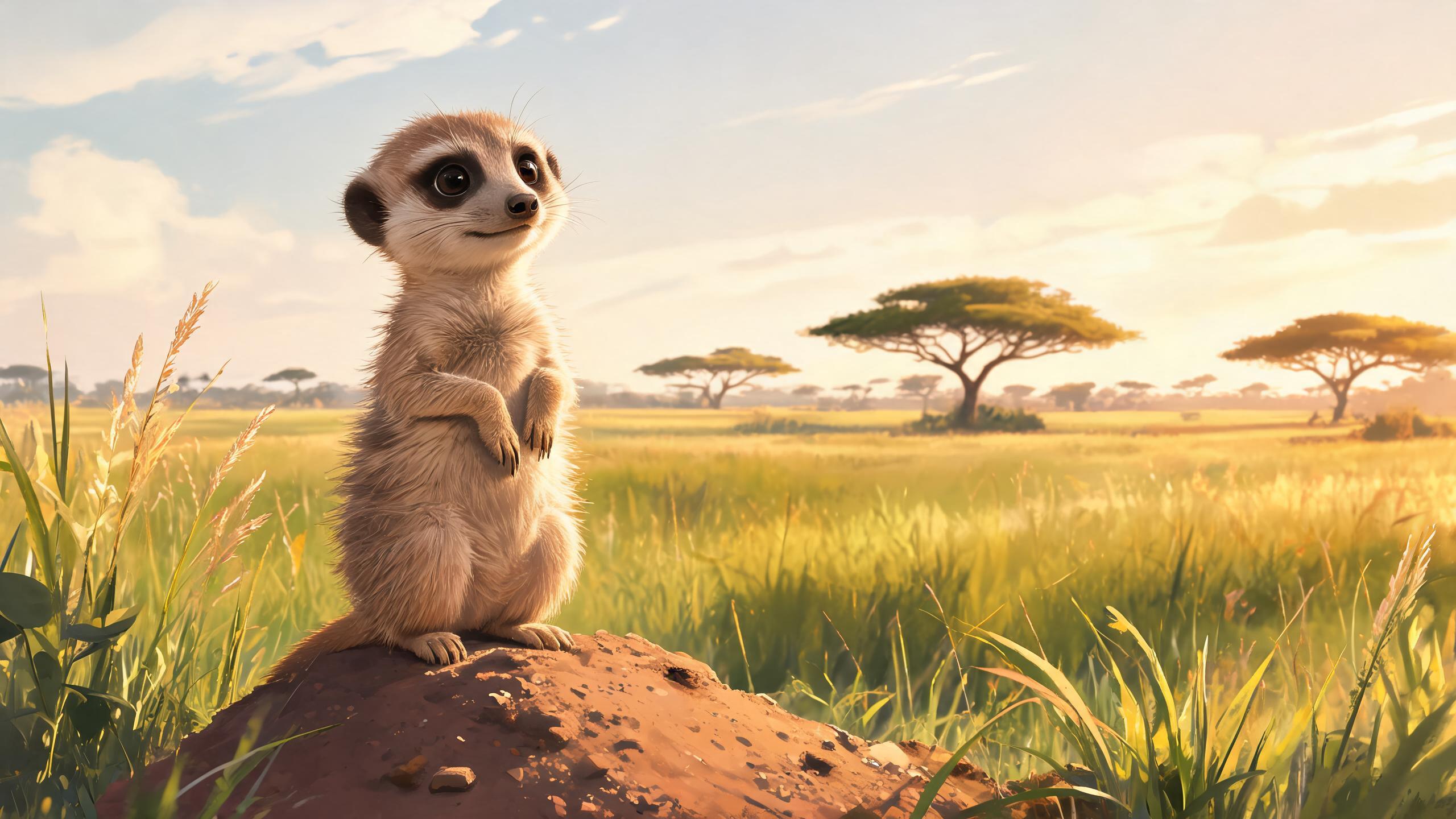 Young meerkat standing lookout in Planet Zoo 2